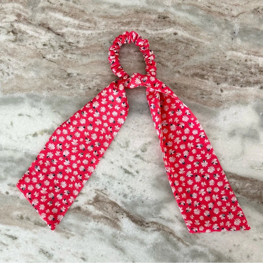 Floral Hair Scrunchie Bandana Ponytail Scarf - Red White & Blue